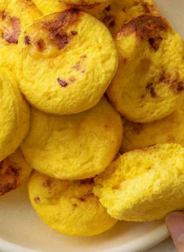 Oven baked Starbucks egg bites served on a plate for a tasty breakfast