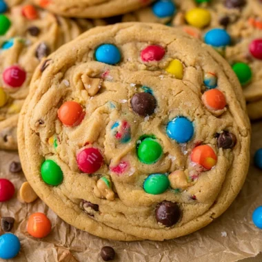 Delicious Peanut Butter M&M Cookies with colorful chocolate candies