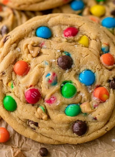 Delicious Peanut Butter M&M Cookies with colorful chocolate candies