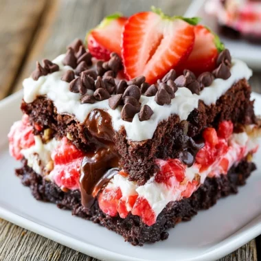 Delicious Strawberry Earthquake Cake dessert with vibrant strawberries and unique texture.
