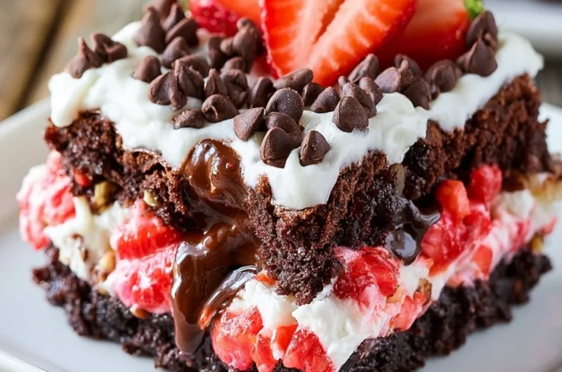 Delicious Strawberry Earthquake Cake dessert with vibrant strawberries and unique texture.
