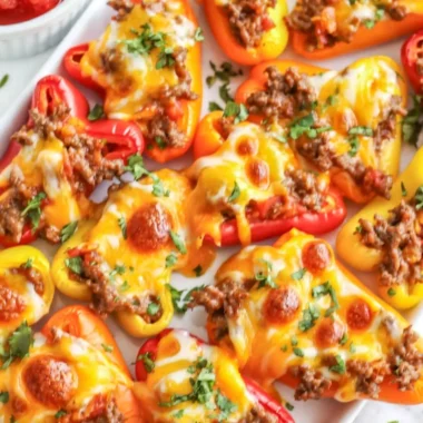 Taco stuffed mini peppers filled with seasoned meat and cheese