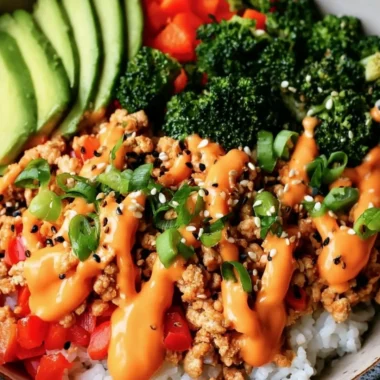 Easy Bang Bang Turkey Bowls served in a vibrant bowl with fresh toppings