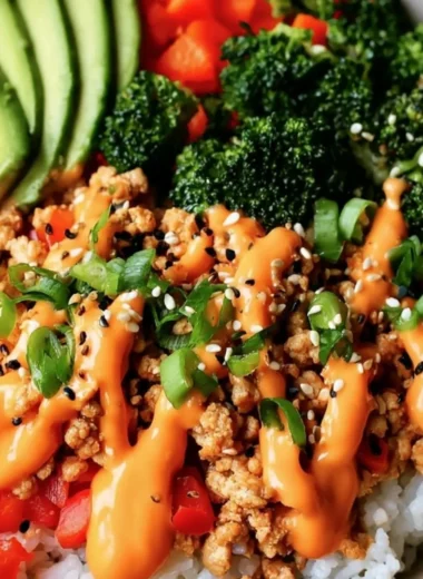 Easy Bang Bang Turkey Bowls served in a vibrant bowl with fresh toppings