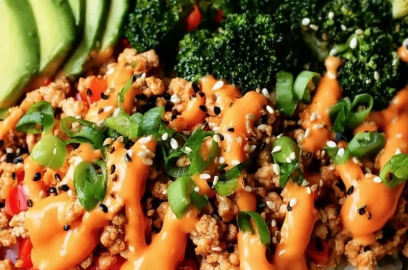 Easy Bang Bang Turkey Bowls served in a vibrant bowl with fresh toppings