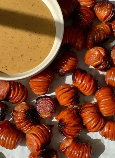 Delicious easy gameday sausage appetizer served on a platter