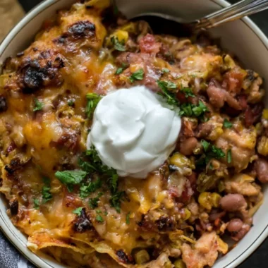 Healthy chicken casserole recipe with vegetables and herbs baked to perfection